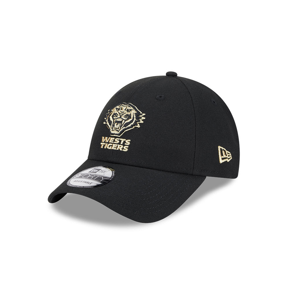 Wests Tigers Hat - NRL 2025 Black Gold 9forty Snapback Cap - New Era